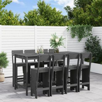 vidaXL Vidaxl - Mesa Y Taburetes Altos Jard&iacute;n 9 Pzas Madera Maciza De Pino Gris