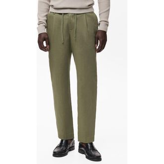 Mango Slim Fit Drawstring Pants in Khaki Green at Nordstrom, Size 30