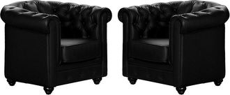 Vente-Unique Conjunto de 2 sillones CHESTERFIELD - Piel sint&eacute;tica - Negro