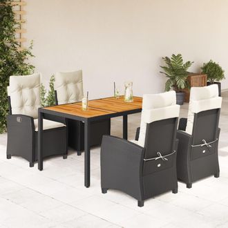 vidaXL Set De Muebles Jard&iacute;n 5 Pzas Con Cojines Rat&aacute;n Sint&eacute;tico Negro Vidaxl