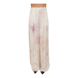 Blugirl Wide Leg Raso Stampato Pant - Dames - Wijde Broeken - Veelkleurig - 2XS - Satijn - Broeken