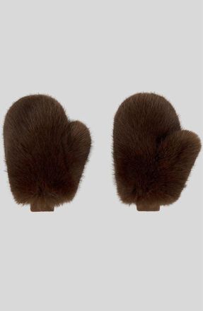 Cynthia Rowley Faux Fur Oversized Mittens in Brown at Nordstrom