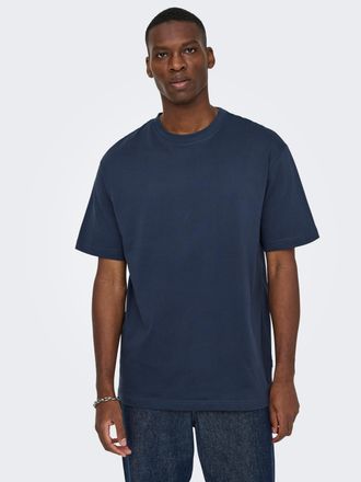 Only & Sons Rundhalsshirt ONLY & SONS ONSFRED RLX SS TEE, Herren, Gr. XXL, blau (blau nights), Single Jersey, Obermaterial: 100% Baumwolle, unifarben, relaxed fit