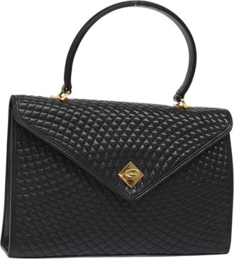 Bally Vintage Quilted Leather Black Leather Handbag (Pre-Owned)