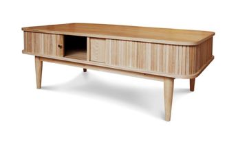 PIB Mesa de centro de madera beige con cortinas