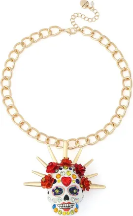 Betsey Johnson Sugar Skull Bride Crown Pendant Necklace in Red at Nordstrom
