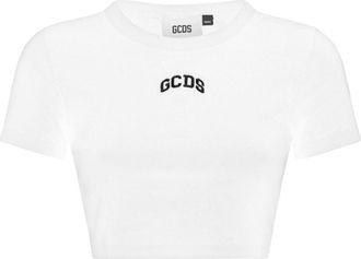 GCDS logo-embroidered cropped T-shirt - women - Elastane/Cotton - L - White