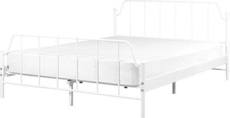 Beliani Cama Con Somier Minimalista Moderno Listones De Madera De &Aacute;lamo Metal Blanco 140 X 200 Cm Mauressac