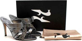 Gina Crystal Embellished Silver Mules Size 36.5