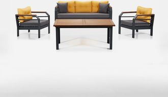 Emob Juego De Sal&oacute;n De Jard&iacute;n De Aluminio Con Mesa Assento 3+1+1 - Amarillo