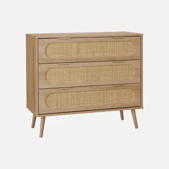 Sweeek C&oacute;moda Con Efecto Madera Y Ca&ntilde;a Redondeada, 3 Cajones