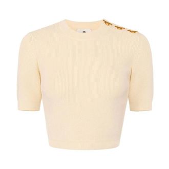 Elisabetta Franchi Truien & Vesten, Dames, Geel, S, Polyester, Gebreide Top Met Juweeldetails