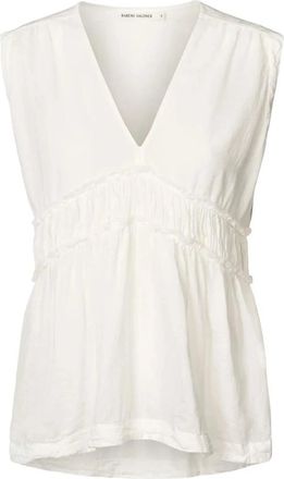 Rabens Saloner Witte Katoenen V-Hals Top - Dames - Tops zonder mouwen - Wit - XL - Katoen - Tops