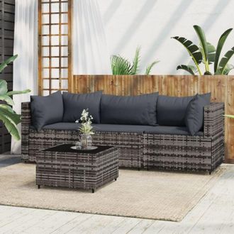 vidaXL Set Divani da Giardino 4 pz con Cuscini in Polyrattan Grigio - Vidaxl