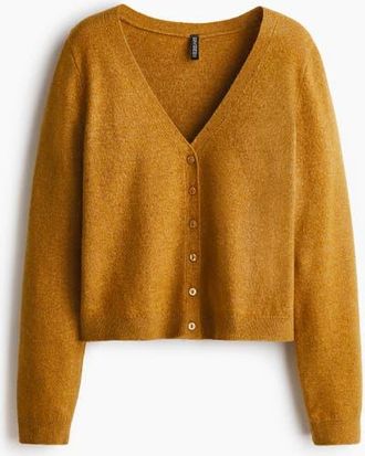 H&M V-neck Cardigan in Dark Mustard Yellow at Nordstrom, Size Xx-Small