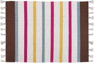 Beliani Alfombra De Algod&oacute;n Multicolor 140 X 200 Cm Patr&oacute;n A Rayas Hecho A Mano Hisarli