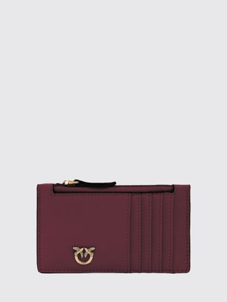Pinko Flat Leather Card Holder with Love Birds Logo and Zip Closure