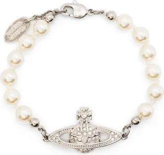 Vivienne Westwood Delicate Faux Pearl Bracelet with Silver-tone Chain