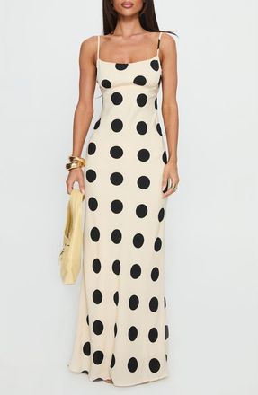 Princess Polly Avienna Dot Maxi Dress in Cream /Polka Dot at Nordstrom, Size 0