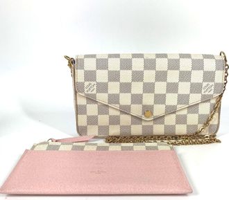 Louis Vuitton Pink Rose Ballerine White Damier Azur Chain/Shoulder Wallet (Pre-Owned)