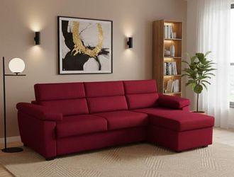 Dmora Sof&aacute; Fijo Con Pen&iacute;nsula Vincenza, Sof&aacute; Esquinero Para Sal&oacute;n, Acolchado, Desenfundable, Calidad 100% Made In Italy, 285x160 H100 Cm, Rojo - Dmora
