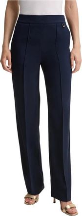 Joop Rechte broek met elastische logoband - Dames - Straight fit broeken - Blauw - S - Leer - Broeken