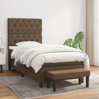 vidaXL Vidaxl - Cama Box Spring Con Colch&oacute;n Tela Marr&oacute;n Oscuro 80x200 Cm