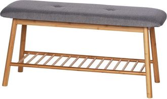 WENKO Panchina per scarpe in bambù Bahari, panchina da ingresso e porta scarpe in legno, capace di contenere 4 paia di scarpe, Poliestere - Bambù, 90x45x34