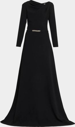 Teri Jon Draped A-Line Crepe Gown