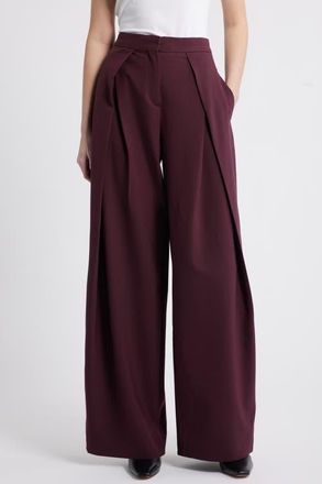 Mango Laura Pleated Wide Leg Pants in Maroon at Nordstrom, Size 10