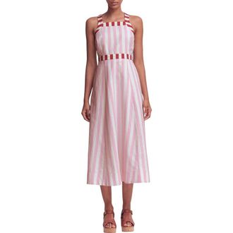 Boden Cross Back Linen Blend Dress in Pink Ivory at Nordstrom, Size 14
