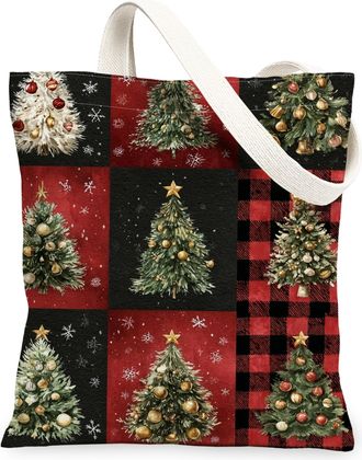 Generic Festive Canvas Tote Bags, Rustic Tree Pattern Reusable Grocery Bags, Lightweight Washable Shoulder Strap Canvas for Shopping Beach Picnic 13x15 Inch