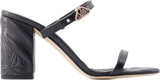 Alexander McQueen Womens Seal Heeled Sandal Black Calfskin Heels