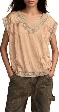 Lucky Brand Lace Cap Sleeve Shirt in Clay at Nordstrom, Size X-Small