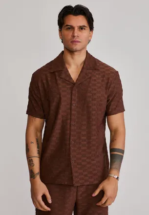 Siksilk Camisa para Hombres Marr&oacute;n de Toalla XXL