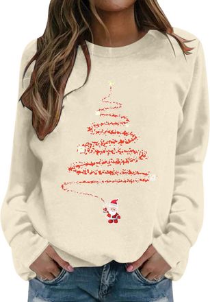 Generic Christmas Sweatshirt For Women Xmas Printed Sweatshirt Ladies Christmas Jumpers Loose Funny Xmas Jumpers Long Sleeve Crewneck Shirt Ladies Fashion Hoo