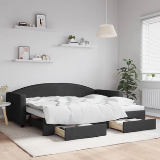 vidaXL Sof&aacute; Cama Nido Con Cajones Tela Negro 90x200 Cm Vidaxl