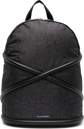 Alexander McQueen crossover-straps logo-print backpack - men - Polyester - One Size - Black