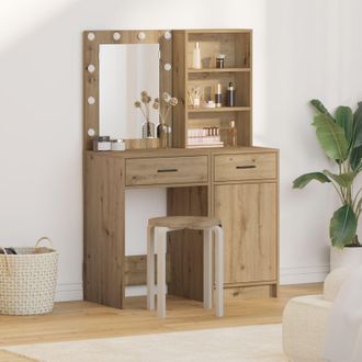 Berkfield Home 2 Piece Dressing Table Set with LED Artisan Oak Engineered Wood in Brown