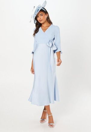 Coast Ruffle Sleeve Satin Wrap Dress in Pale Blue at Nordstrom, Size 14