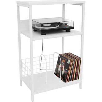 Relaxdays Relaxdays record stand, 3 tiers, dividers, H x W x D: 65x40x30 cm, iron/MDF, vinyl shelf, white
