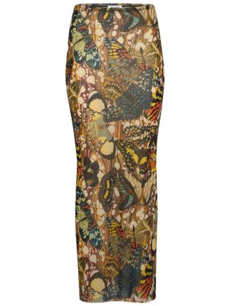 Jean Paul Gaultier Butterfly Polyamide Print Maxi Skirt