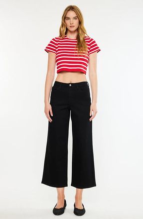 Kancan Shea High Rise Cropped Wide Leg Jeans in Black at Nordstrom, Size 24