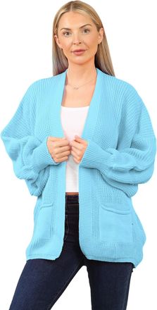 Janisramone Women Balloon Sleeve Cardigan, Open Front Chunky Knit Oversized Cardigan for Women, Baggy Style Drop Shoulder Long Balloon Sleeve Warm Sweater with Po