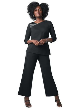 Jessica London Mixed Media Wide Leg Pant in Black at Nordstrom, Size Medium