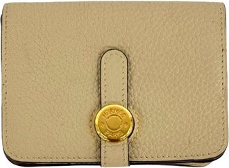Herm&egrave;s Beige Taurillon Clemence Leather Coin Purse/Coin Case (Pre-Owned)