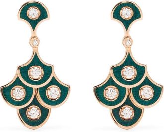 Selim Mouzannar 18kt rose gold Fish For Love diamond drop earrings - women - 18kt Rose Gold/Diamond/Enamel - One Size - Green