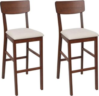 Beliani Beliani - Set of 2 Bar Chairs Upholstered Seat Dark Wood Light Beige Ambler