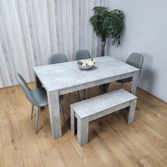 Kosy Koala Wooden Grey Dining Table Set with Bench & 4 Grey Chairs Modern Rectangle Dining Room Furniture in Brown
