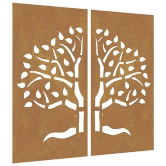 Berkfield Home Garden Wall Decorations 2 pcs 105x55 cm Corten Steel Tree Design in Brown